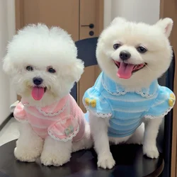 Camiseta de malla de verano para perros pequeños y gatos con lazo