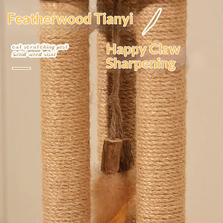 Rascador vertical de sisal para gatos con varita interactiva - imagen 5