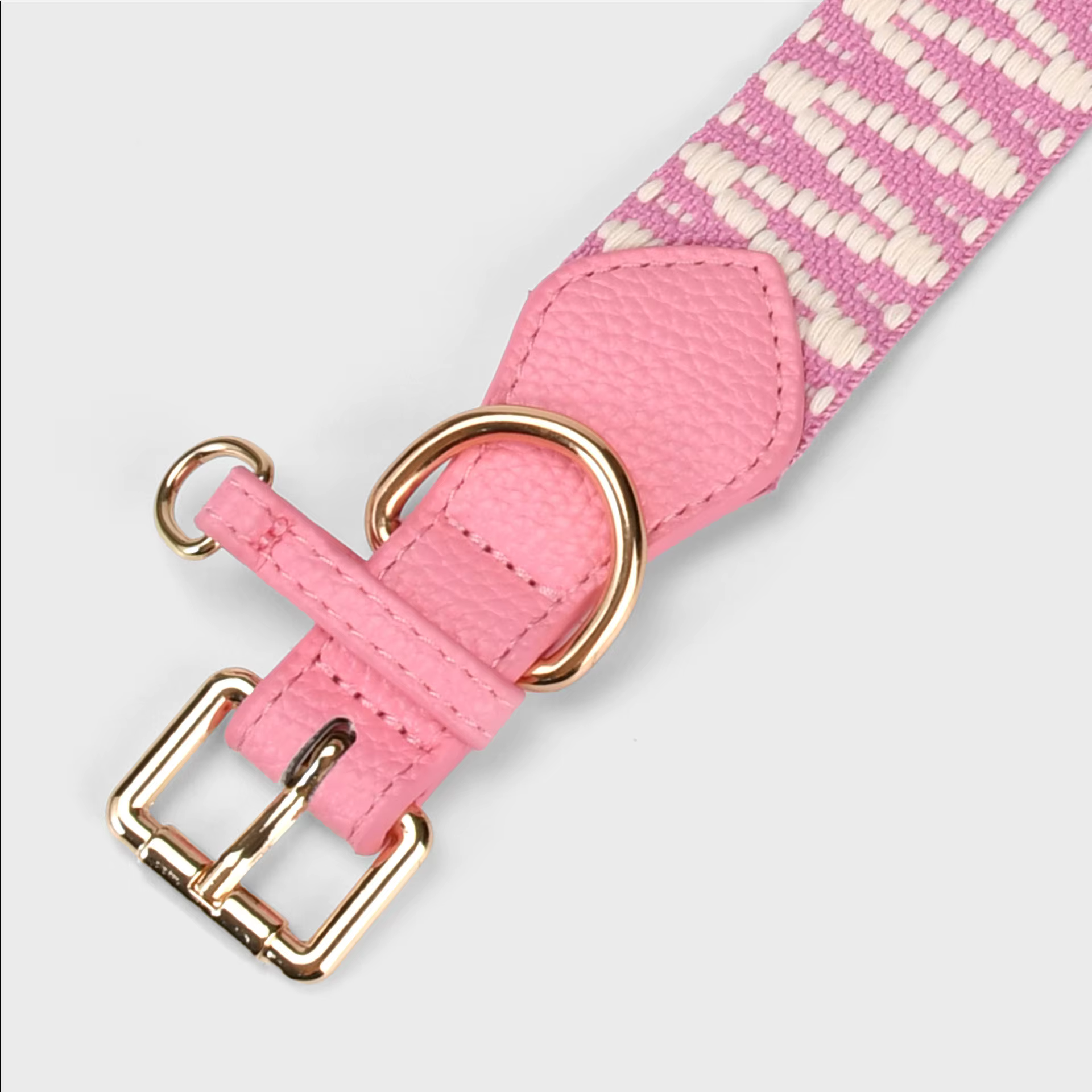 Collar y correa para perro de tela jacquard con ribete de cuero