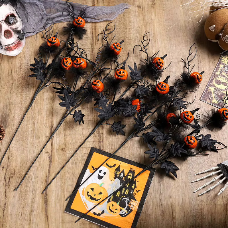 Arreglo floral calabaza negra Halloween – Decoración gótica jarrón - imagen 3