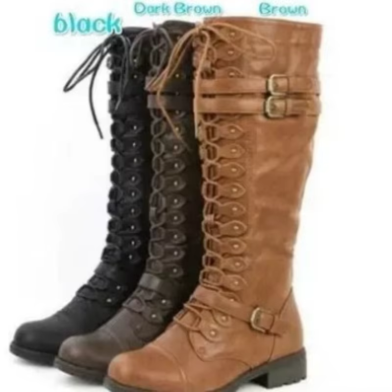 Botas altas de plataforma para mujer con cordones y hebilla - imagen 3