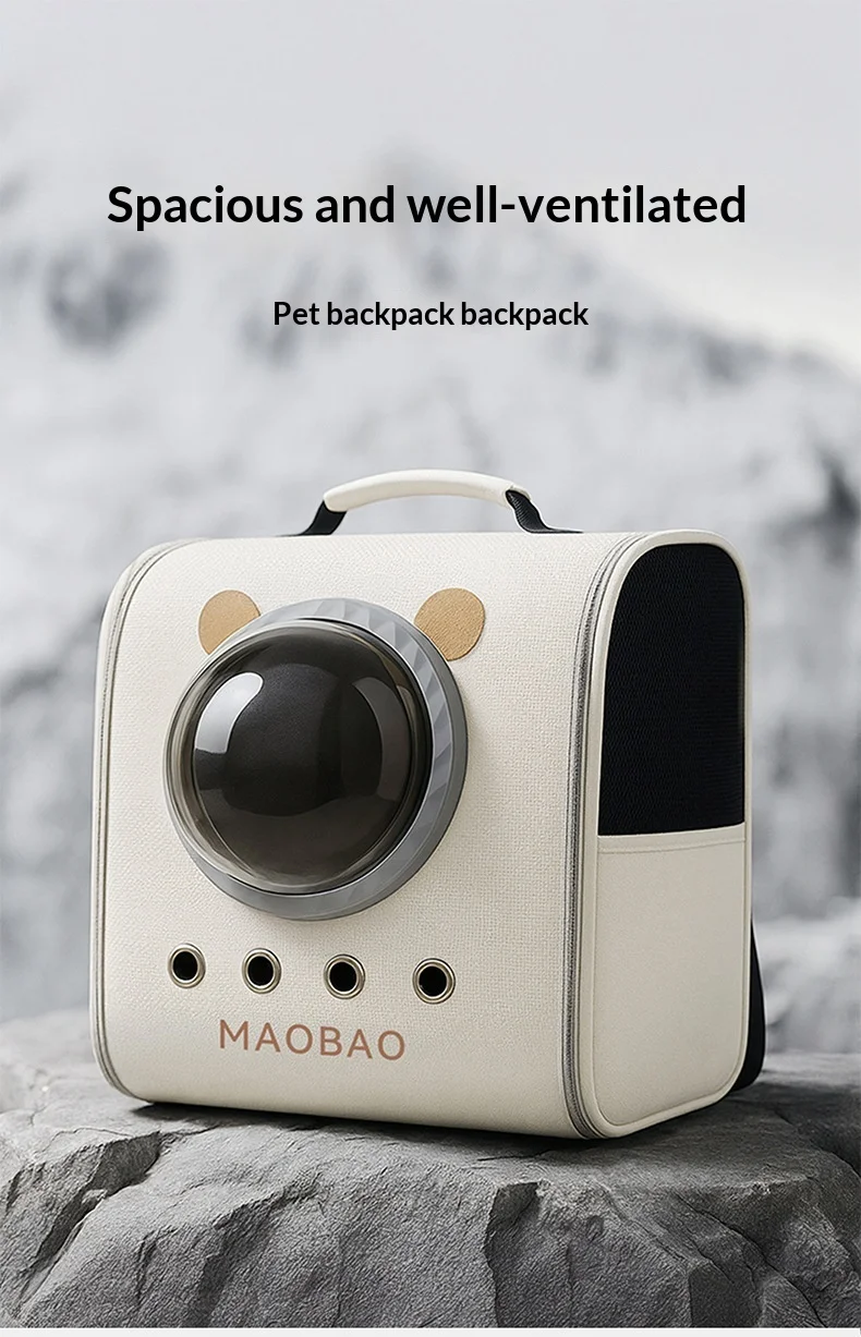 Vista de la mochila tipo cápsula espacial para mascotas