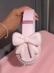 Accesorios para auriculares Kawaii con lazos rosas y dijes decorativos