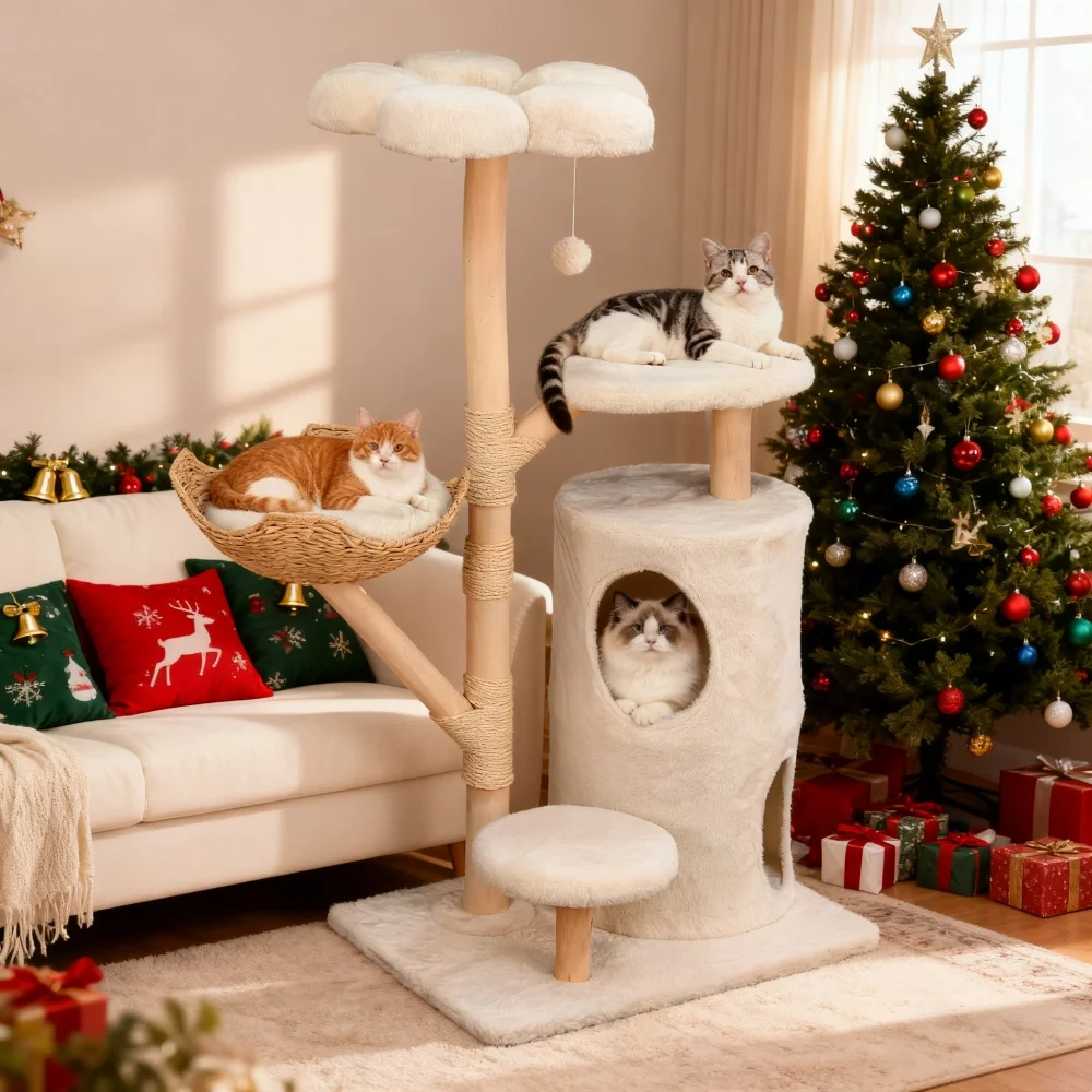 Árbol rascador grande para gatos con casa y poste de rascado
