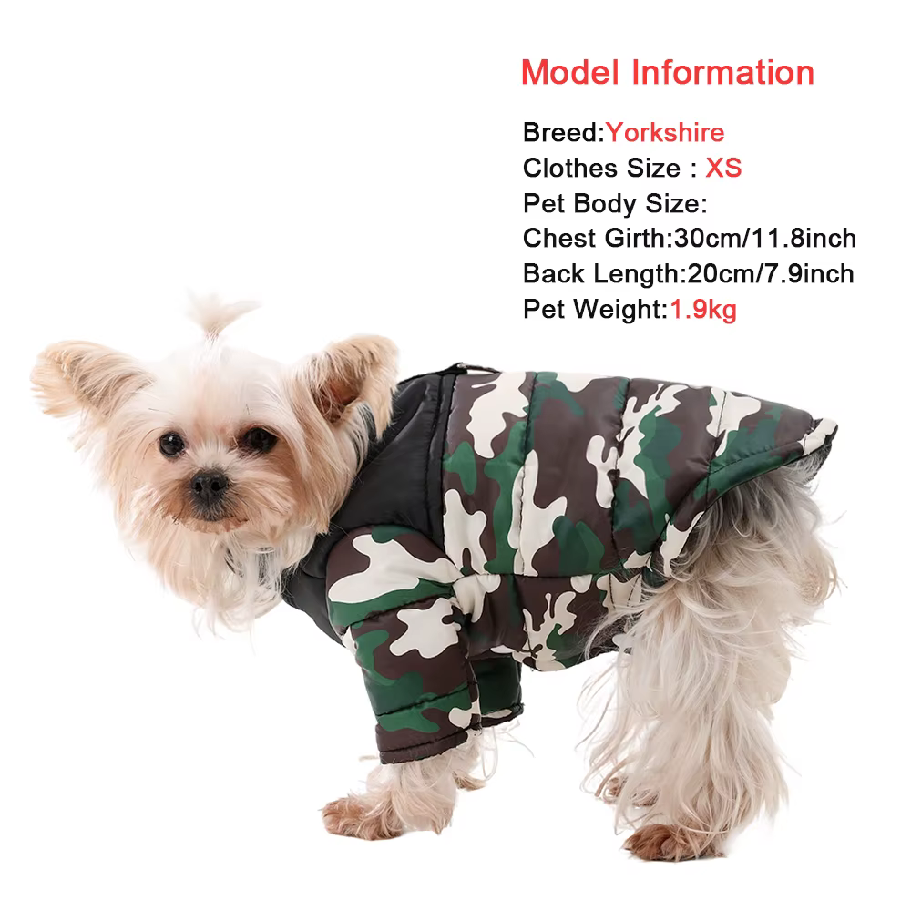 Chaqueta abrigo perro camuflaje con anilla D cálida