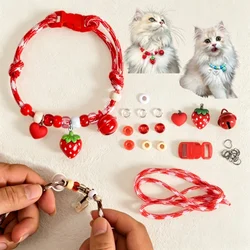 Collar tejido a mano para gato y perro con campana fresa-flor
