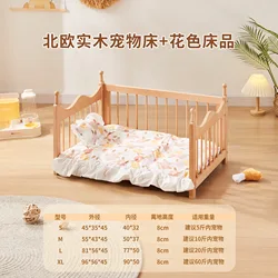 Cama elevada de madera maciza para gatos y perros, con valla