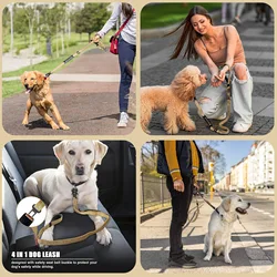 Correa reflectante táctica para perros – Paseo y cinturón seguridad coche