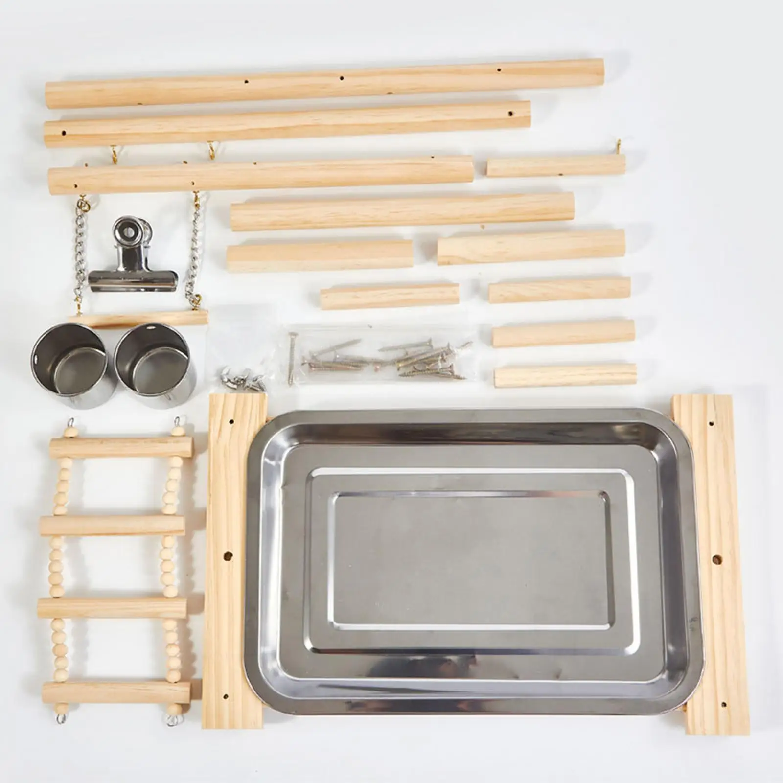 Wooden Bird Playground Parakeet Playpen Ladder with Tray Bird Play Stand Climbing Toy