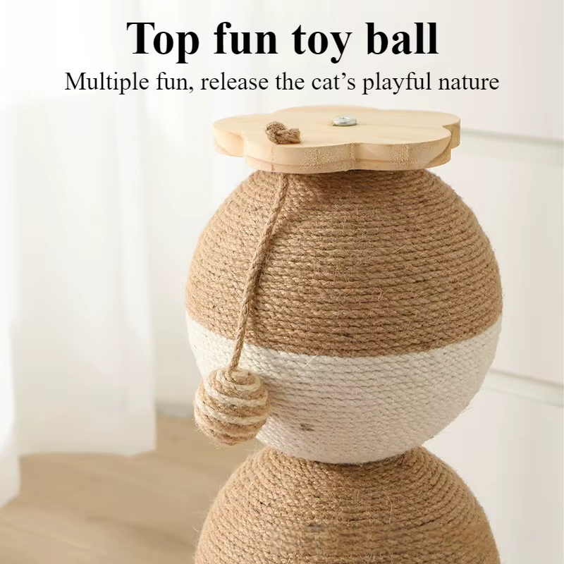 Rascador Vertical para Gatos de Madera y Sisal con Juguete Colgante
