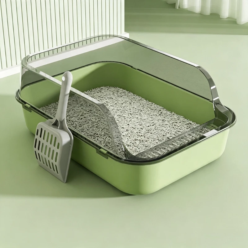 Caja de arena semicerrada para gatos con lados altos anti-salpicaduras - imagen 4