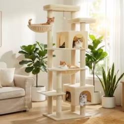 Árbol rascador grande para gatos – Torre con hamaca y casita