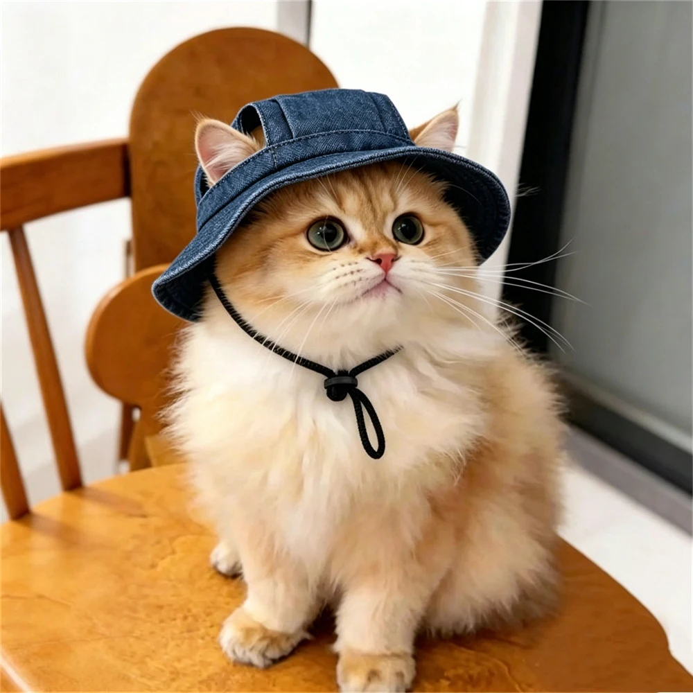 Sombrero de mezclilla con protección solar para gatos Sphynx y persas - imagen 5