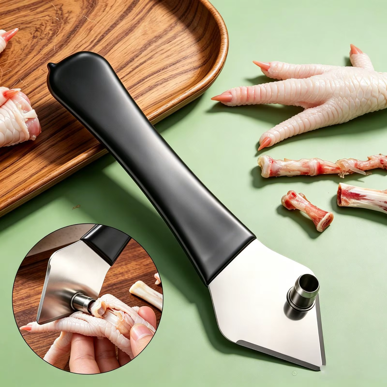 Herramienta de cocina para deshuesar patas de pollo con doble cuchilla