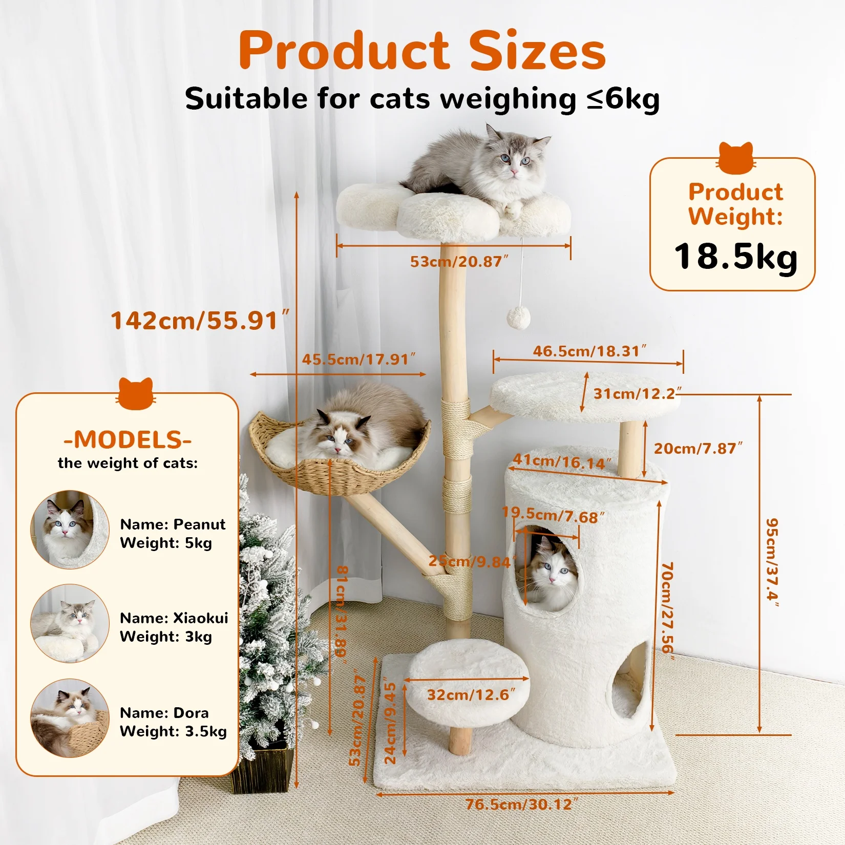 Árbol rascador grande para gatos con casa y poste de rascado - imagen 3