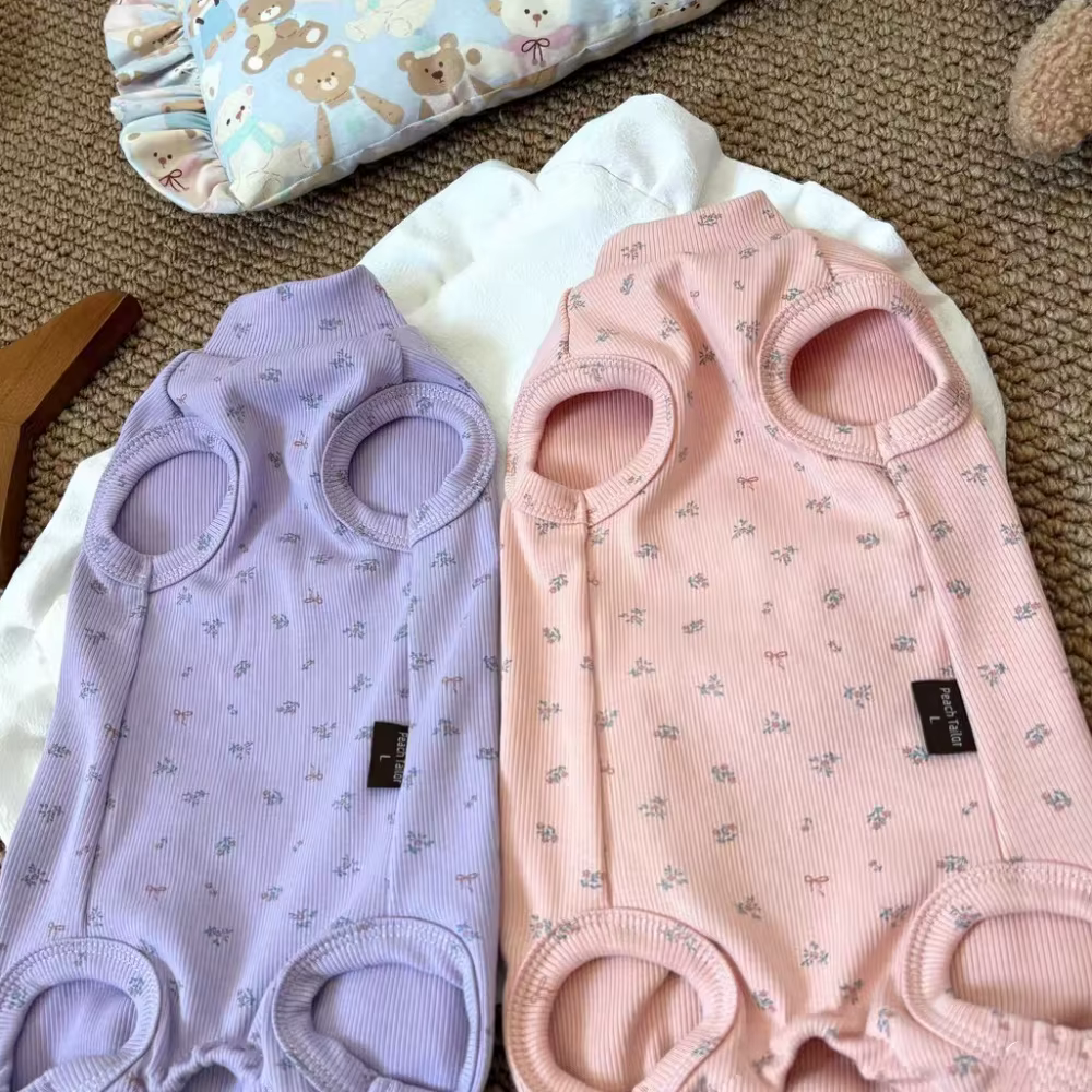 Pijama algodón acanalado floral rosa para gatos Sphynx - imagen 4