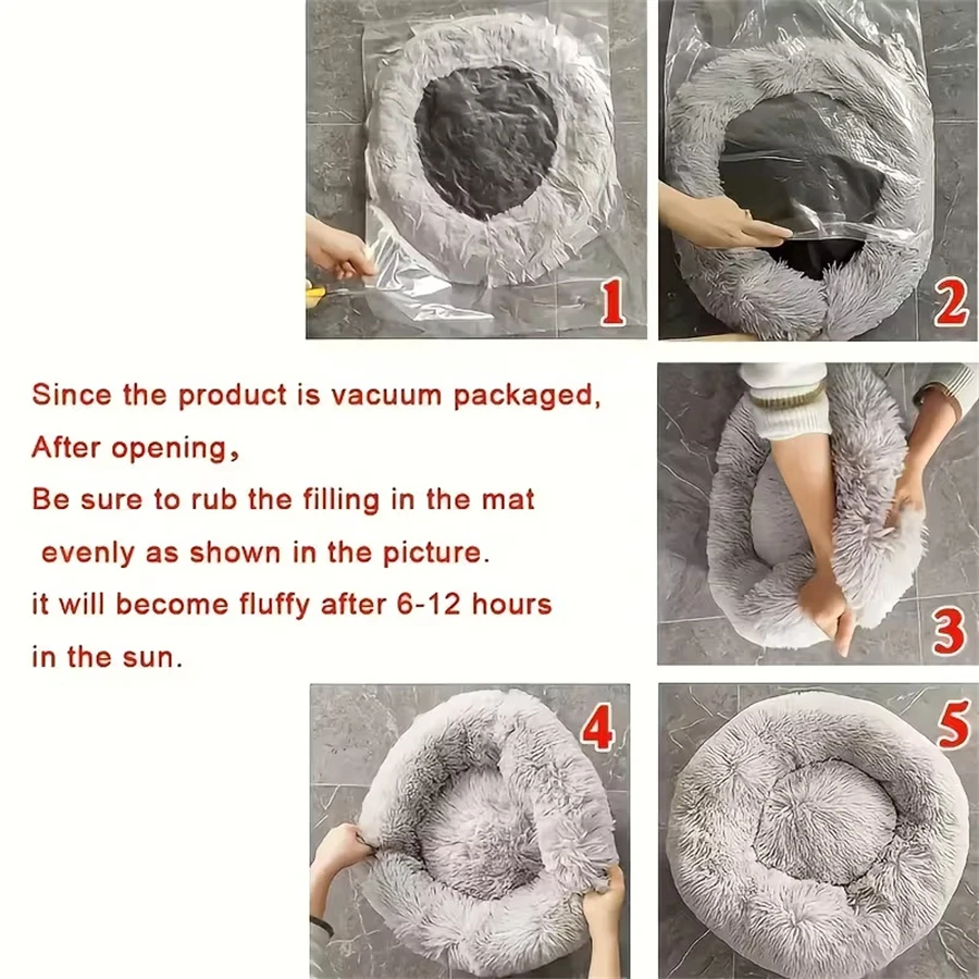 Cama redonda de felpa para gatos y perros pequeños, nido lavable