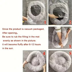 Cama redonda de felpa para gatos y perros pequeños, nido lavable