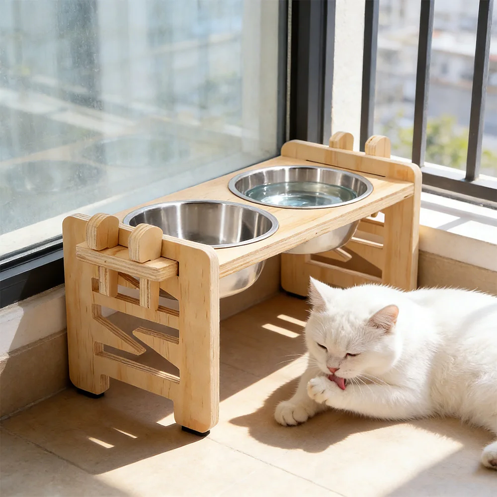 Comedero elevado 15° para perros y gatos con plato de acero inoxidable - imagen 2