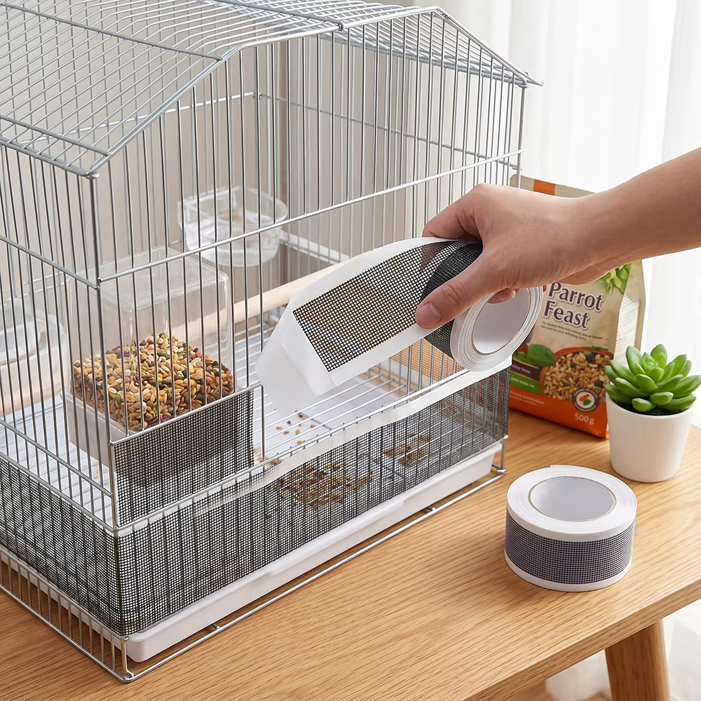 Malla protectora para jaula de aves – Pantalla antisalpicaduras adhesiva - imagen 4