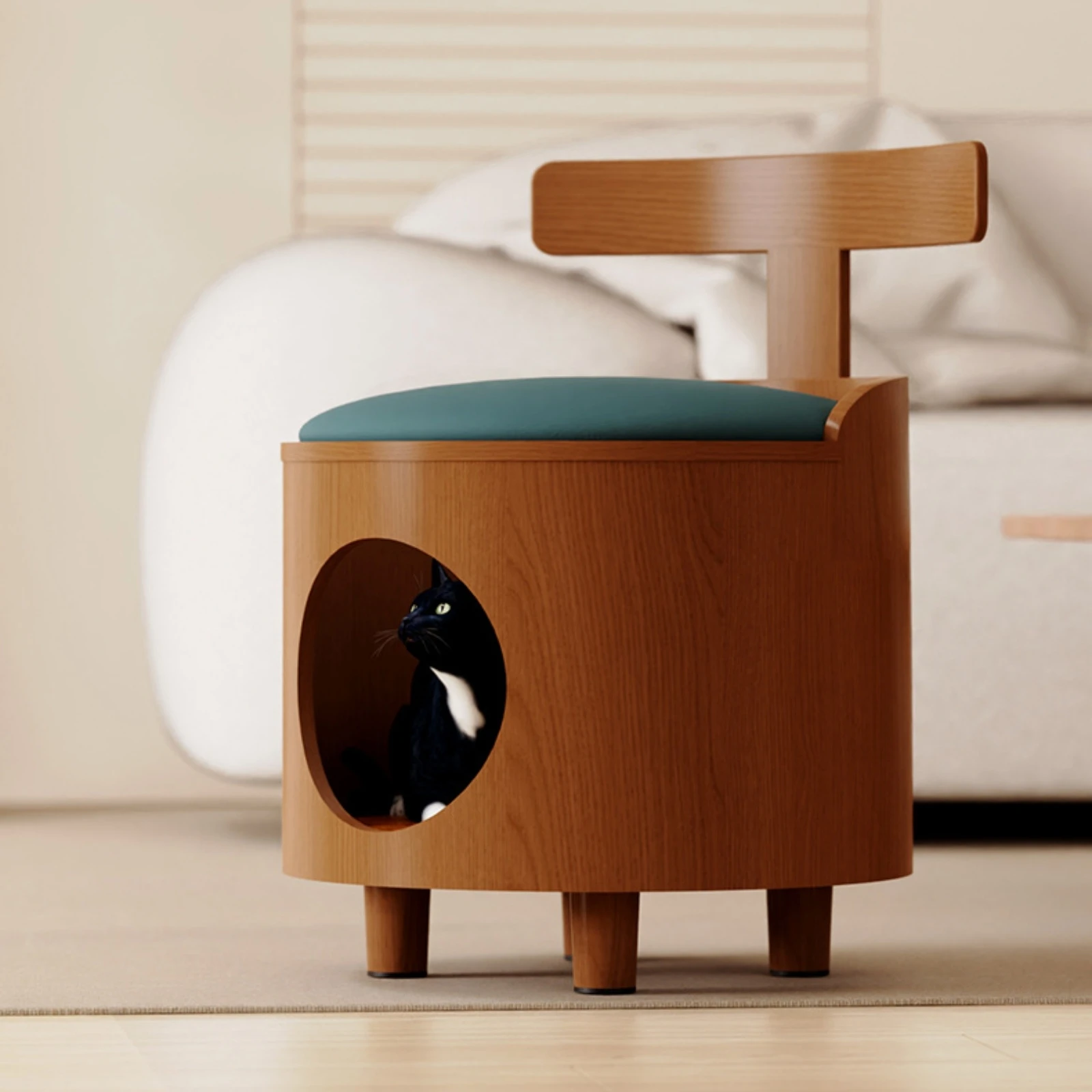 Cama para gatos de madera resistente a arañazos, interior todo el año - imagen 5