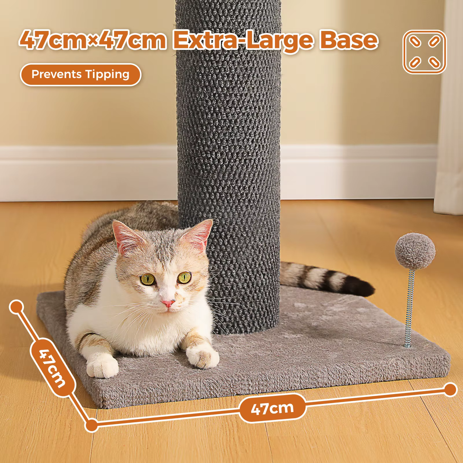 Poste rascador alto para gatos adultos de interior, base reforzada - imagen 3