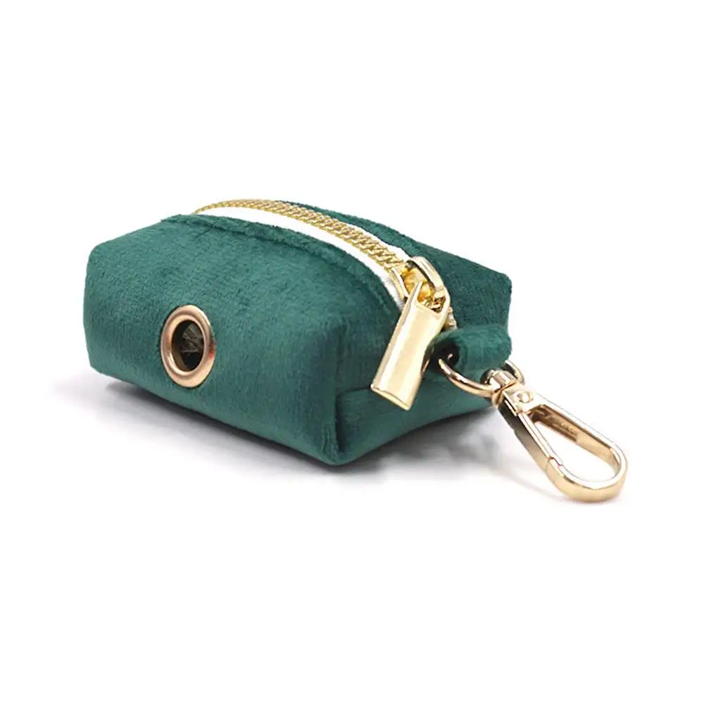 Dispensador bolsas perro terciopelo cremallera dorada – Portabolsas correa - imagen 2