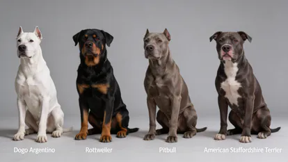 Diferentes razas de perros potencialmente peligrosos mostrando sus características físicas.