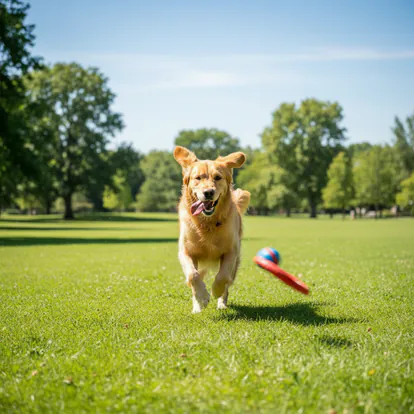 Perro activo corriendo feliz en un parque demostrando los beneficios del ejercicio.