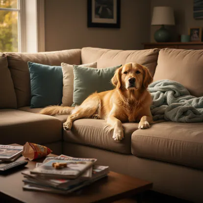 Perro tumbado en el sofá mostrando signos de sedentarismo.